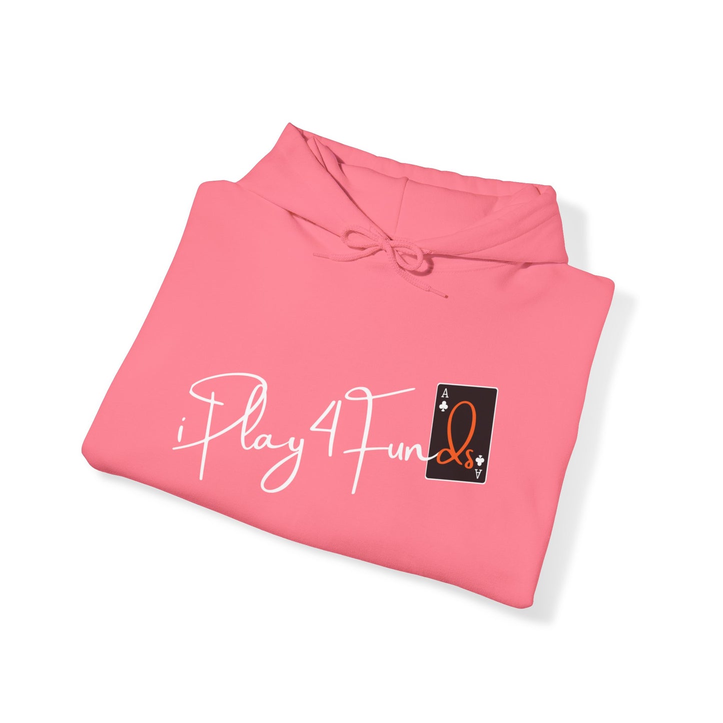 Pink iPlay4Funds Poker apparel Hoodie featuring the iconic ‘iPlay4Funds’ logo on the chest. Crafted from a cotton-polyester blend, perfect for poker players who want to showcase their passion and stay cozy.