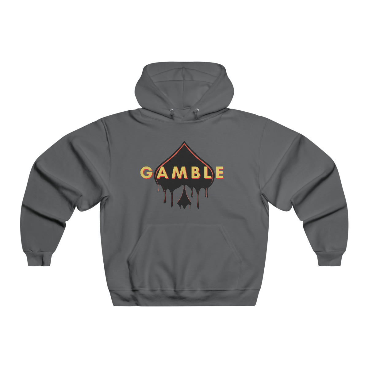 Ash colored poker hoodie featuring the iconic Gamble Drip logo. Made from a soft cotton-polyester blend, this hoodie provides comfort and style for poker enthusiasts and competitive players.