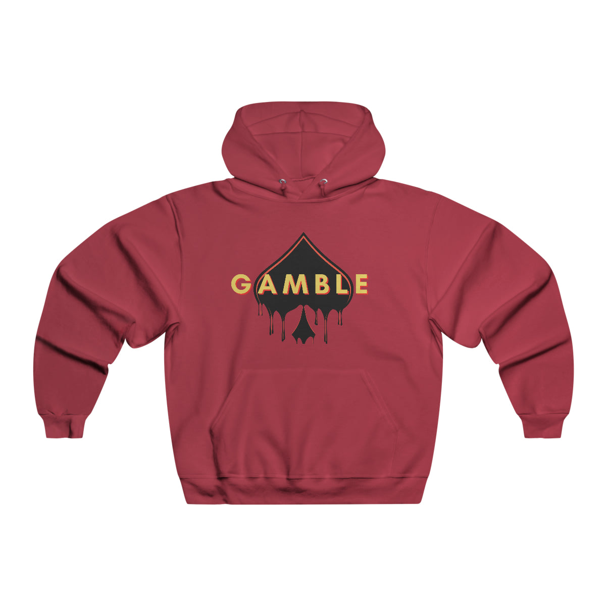 Red poker hoodie featuring the iconic Gamble Drip logo. Made from a soft cotton-polyester blend, this hoodie provides comfort and style for poker enthusiasts and competitive players.