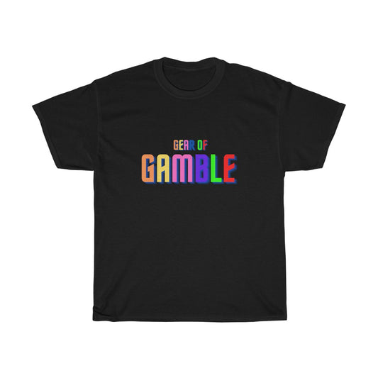 Black poker t-shirt featuring the bold Gear of Gamble logo on the front, crafted from soft cotton for a comfortable fit. Perfect poker clothing for players who love to represent their passion for the game