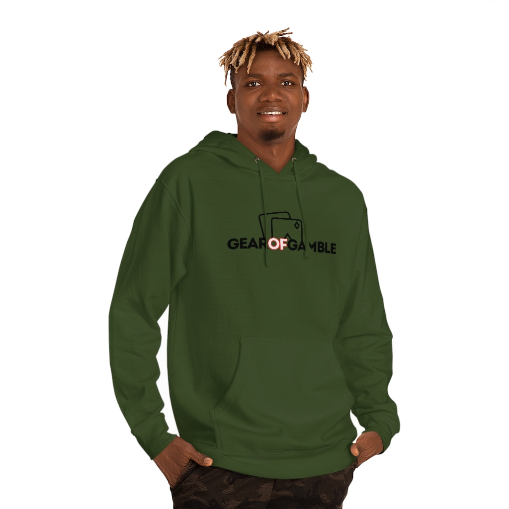 Green poker hoodie featuring the bold Gear of Gamble logo on the front. Made from a soft cotton blend for ultimate comfort during long poker sessions, perfect poker apparel for players who want to rep their poker lifestyle