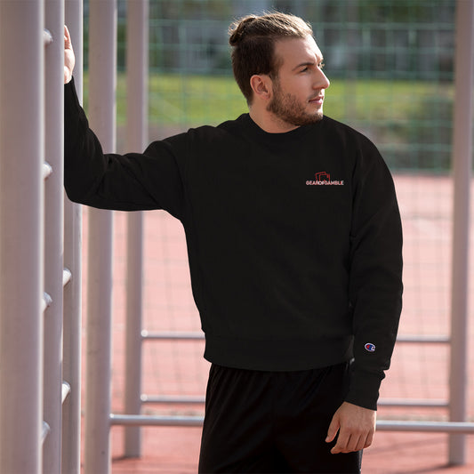 Black Champion sweatshirt featuring the bold GOG logo on the front, offering premium comfort and style for poker enthusiasts