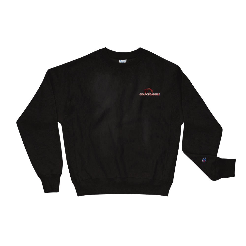 Black Champion sweatshirt featuring the bold GOG logo on the front, offering premium comfort and style for poker enthusiasts