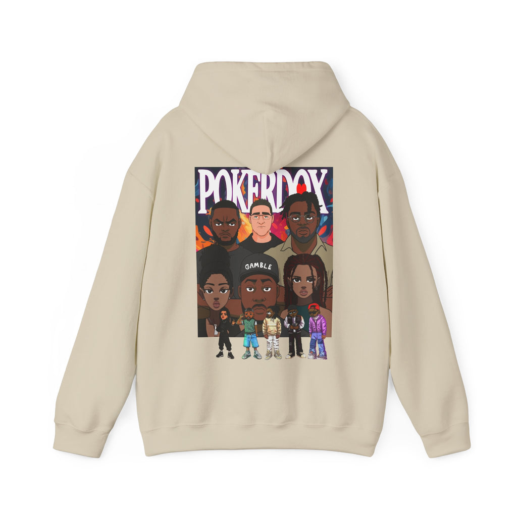 Pokerdox Crew Hoodie – Urban Graphic Hoodie Featuring Pokerdox Logo & Character Collage