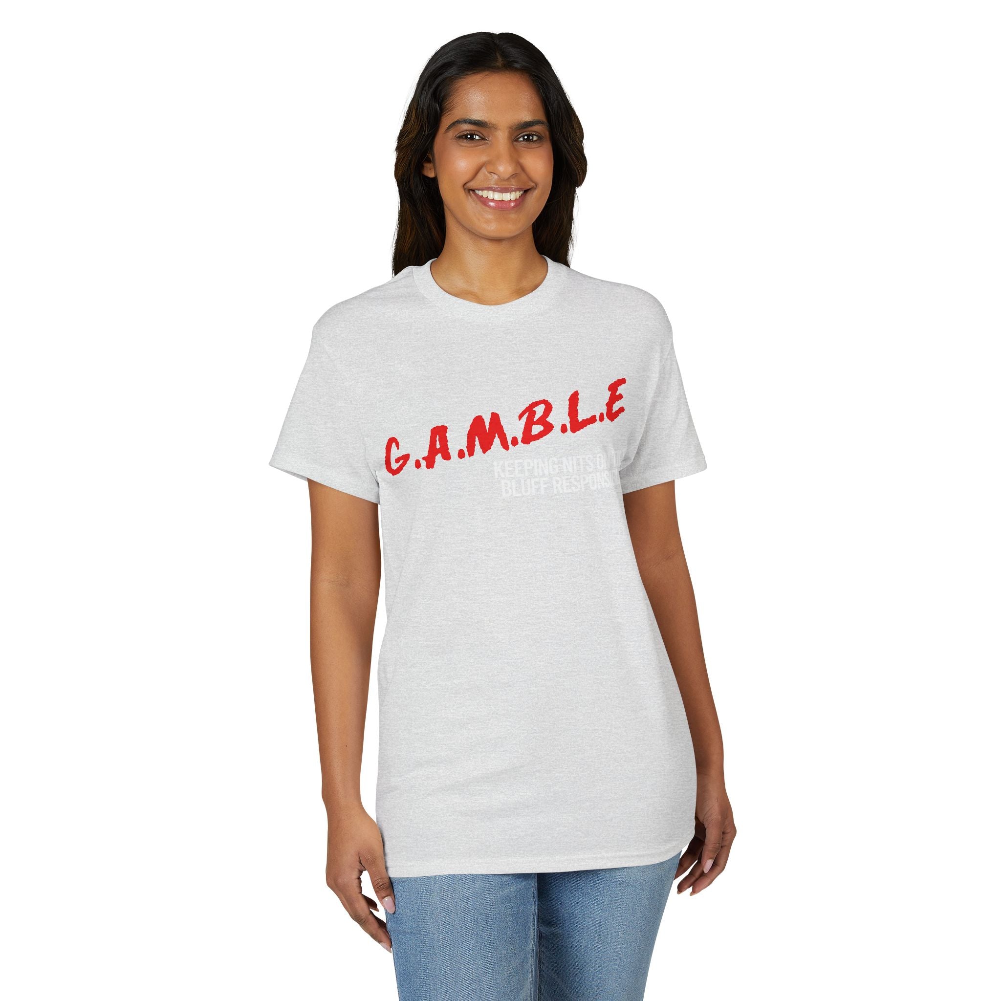 G.A.M.B.L.E. Graphic T-Shirt — Bold Red Lettering Casual Tee