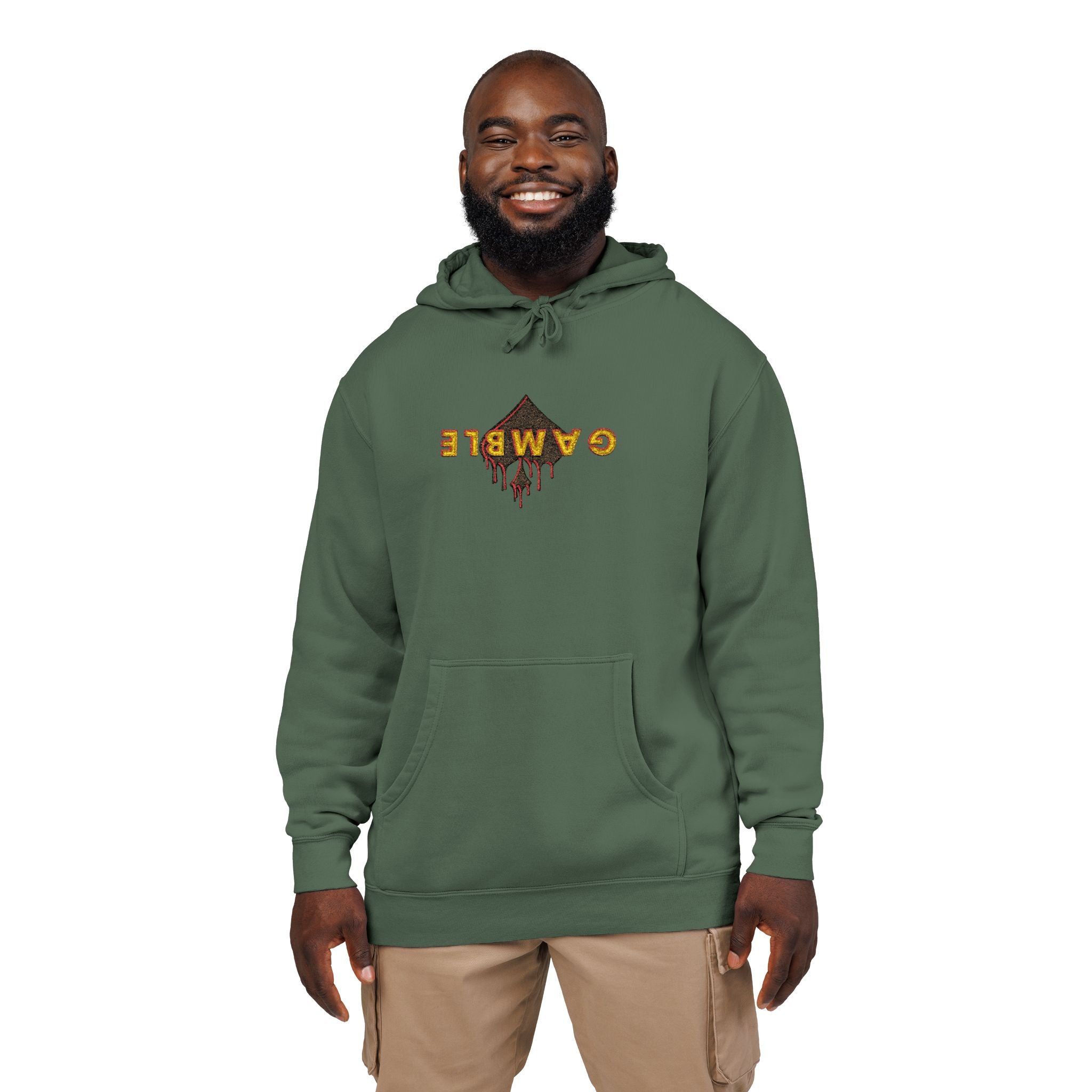 Embroidered Gamble Drip Vintage Green Hoodie — Floral 'Fiero' Distressed Logo