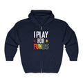 Blue poker hoodie with a full-zip front, featuring bold “I Play for Funds” design. Made from a soft, durable fabric with an adjustable hood and spacious front pockets. Perfect poker apparel for tournament players, cash game grinders, and casual poker enthusiasts looking to showcase their love for the game.
