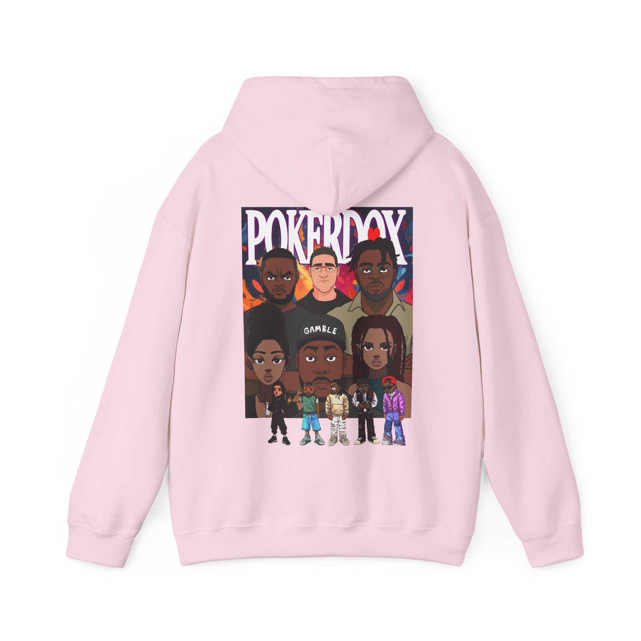 Pokerdox Crew Hoodie – Urban Graphic Hoodie Featuring Pokerdox Logo & Character Collage