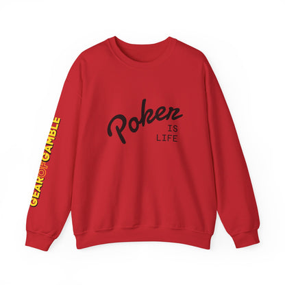 Crewneck Sweatshirt - 'Poker Is Life' Graphic with Sleeve 'Clear to Gamble' Accent