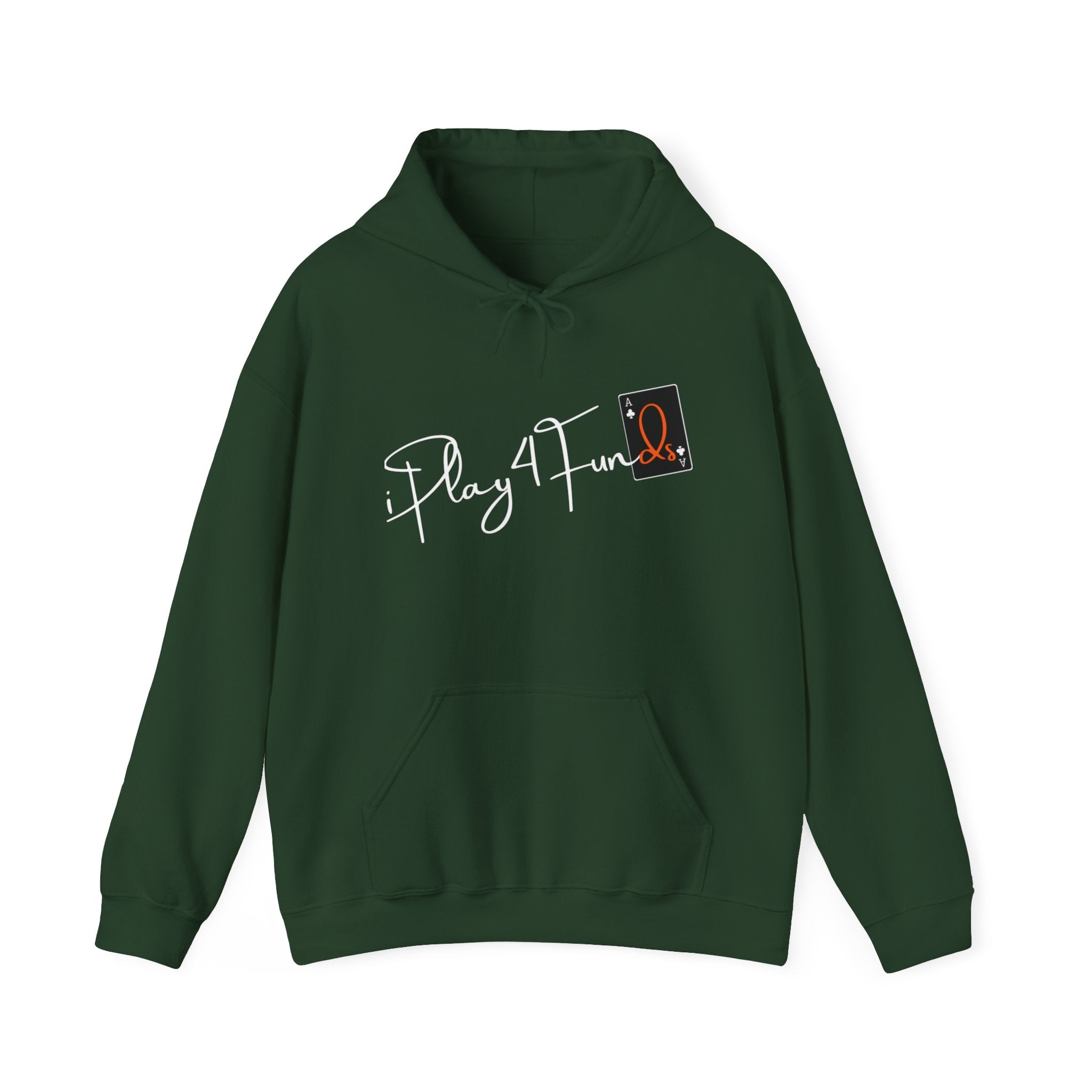 Green iPlay4Funds Poker apparel Hoodie featuring the iconic ‘iPlay4Funds’ logo on the chest. Crafted from a cotton-polyester blend, perfect for poker players who want to showcase their passion and stay cozy.