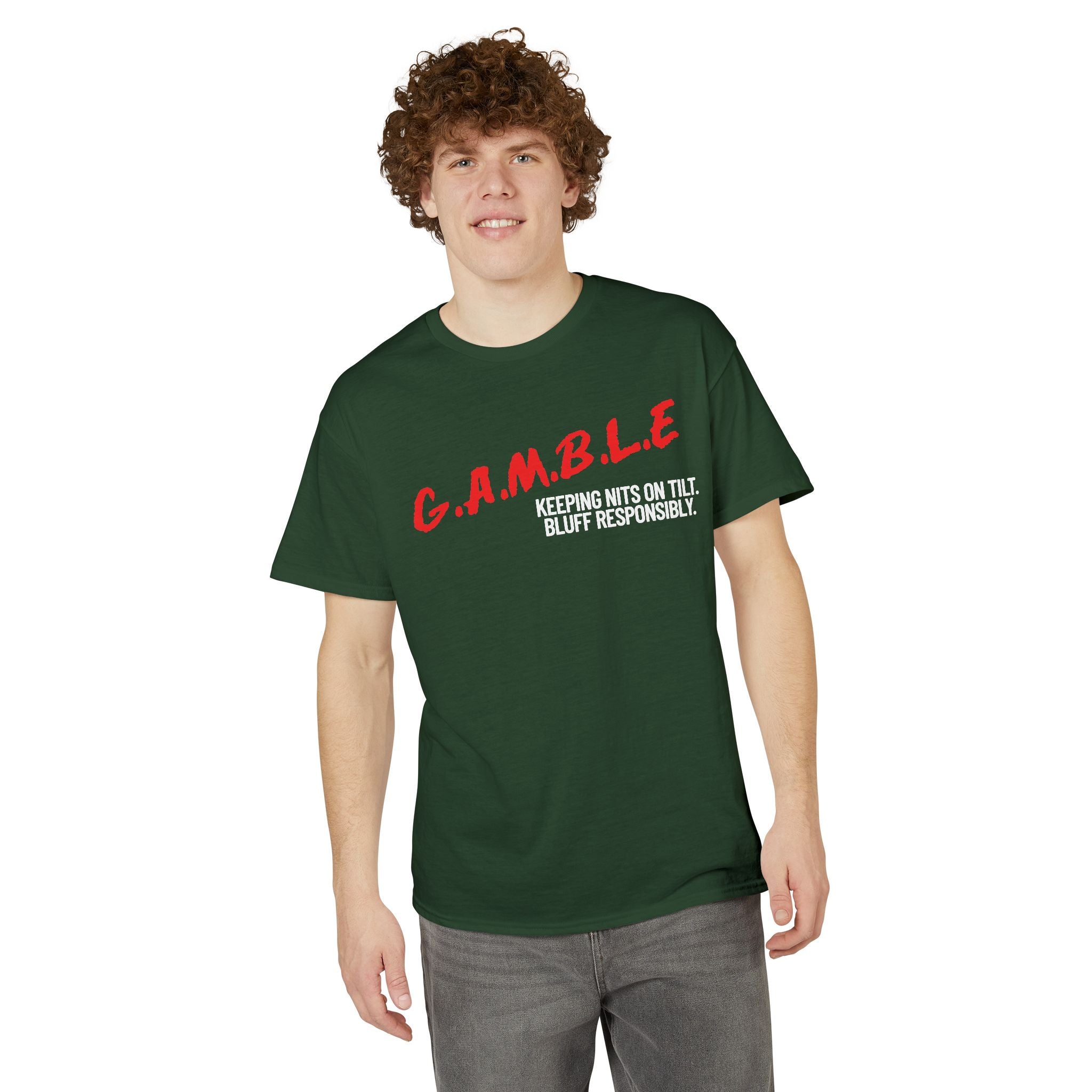 G.A.M.B.L.E. Graphic T-Shirt — Bold Red Lettering Casual Tee