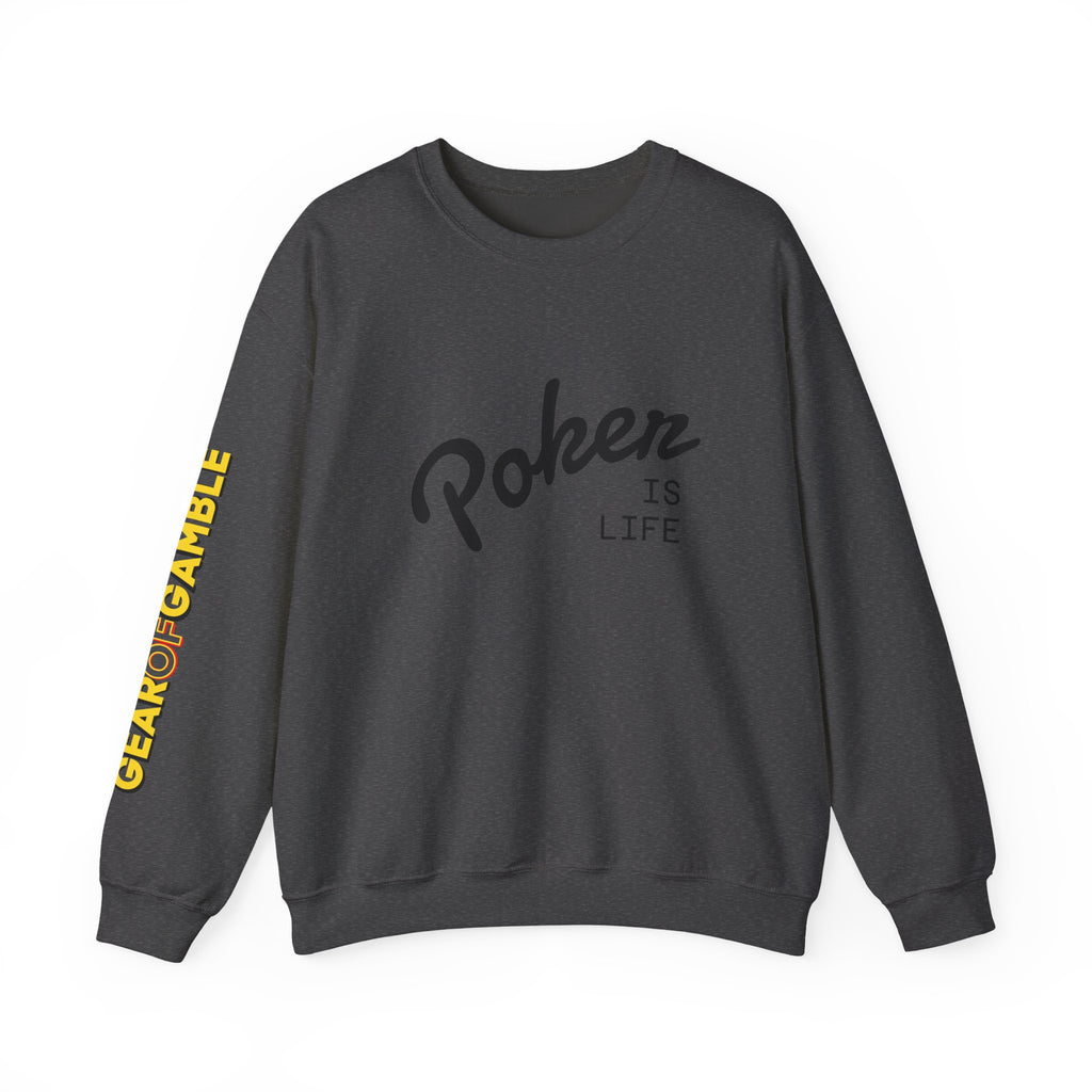 Crewneck Sweatshirt - 'Poker Is Life' Graphic with Sleeve 'Clear to Gamble' Accent