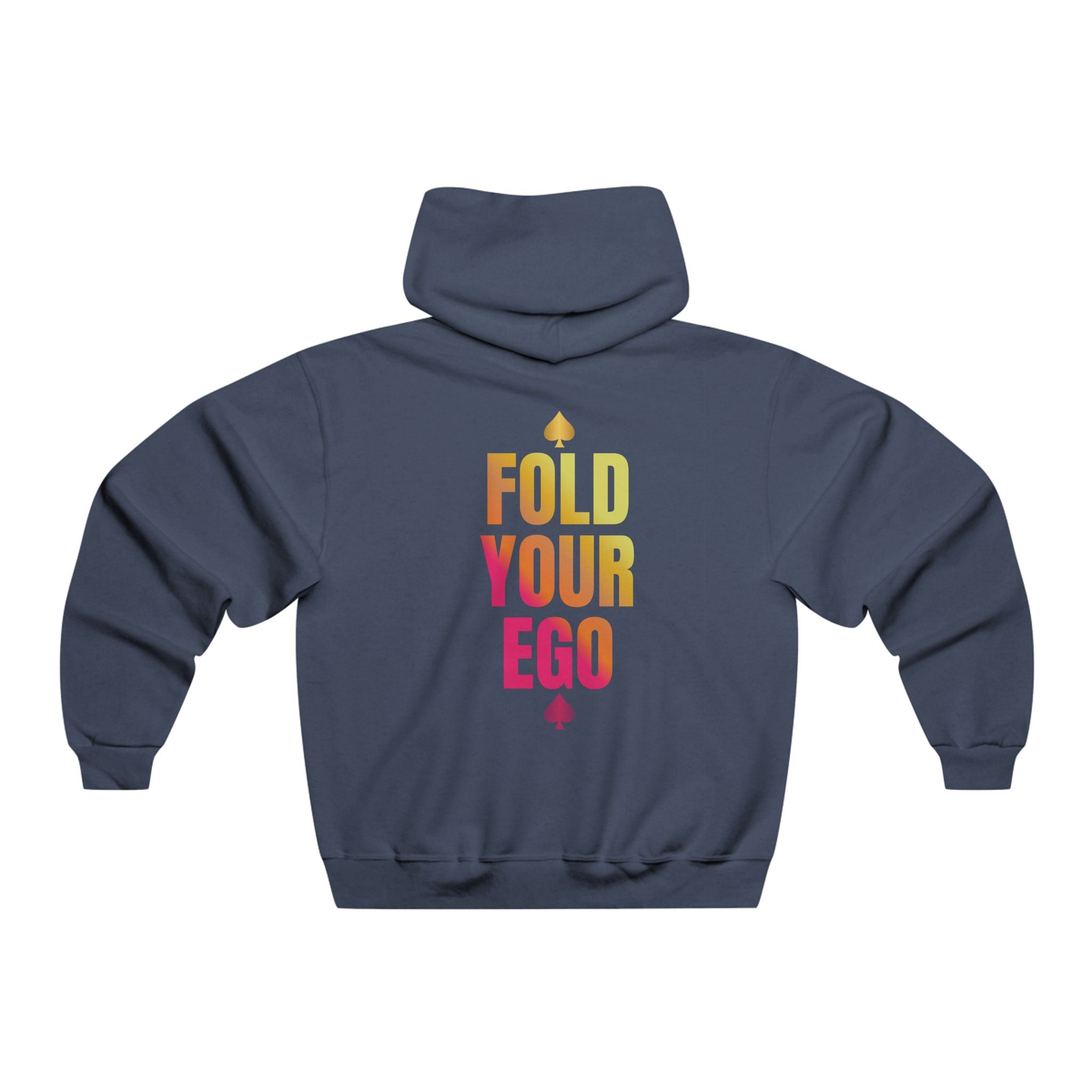 Black poker hoodie featuring bold “fold Your Ego” design. Made from a soft, durable fabric with an adjustable hood and spacious front pockets. Perfect poker apparel for tournament players, cash game grinders, and casual poker enthusiasts looking to showcase their love for the game.
