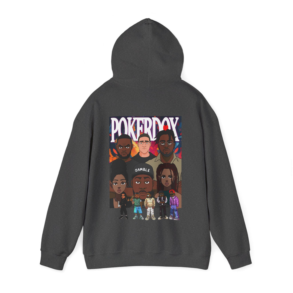 Pokerdox Crew Hoodie – Urban Graphic Hoodie Featuring Pokerdox Logo & Character Collage