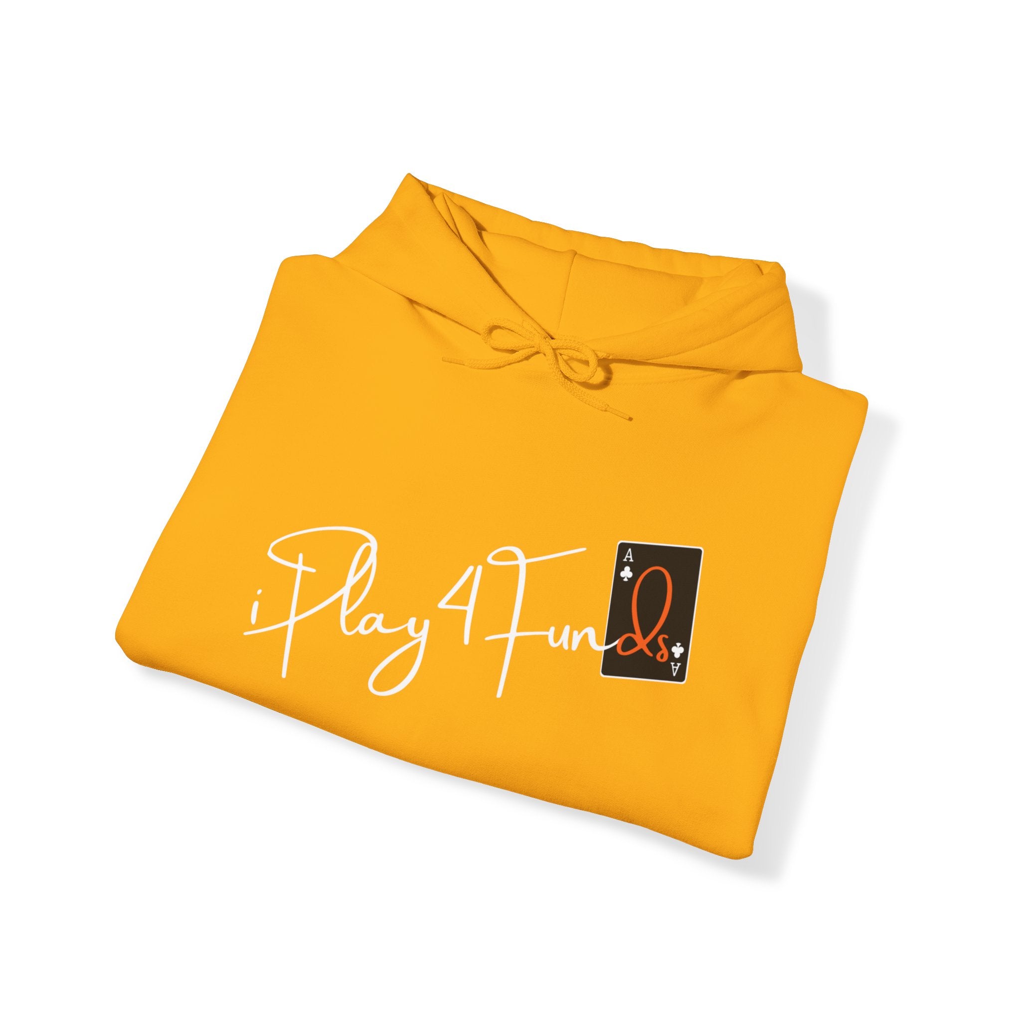 Yellow iPlay4Funds Poker apparel Hoodie featuring the iconic ‘iPlay4Funds’ logo on the chest. Crafted from a cotton-polyester blend, perfect for poker players who want to showcase their passion and stay cozy.
