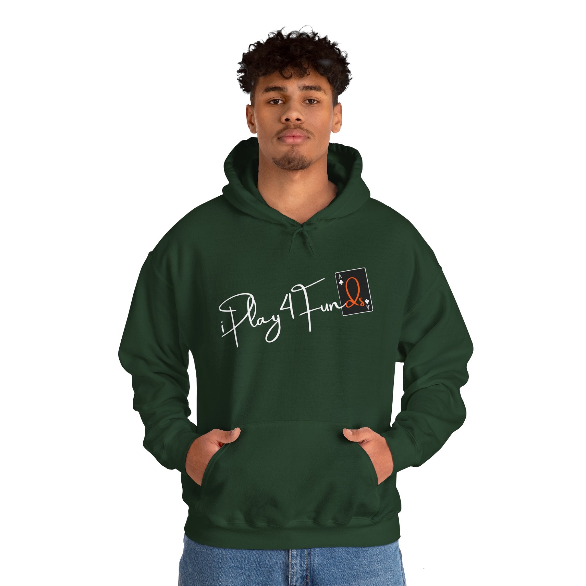 Comfortable green iPlay4Funds Poker Hoodie featuring the iconic ‘iPlay4Funds’ logo on the chest.