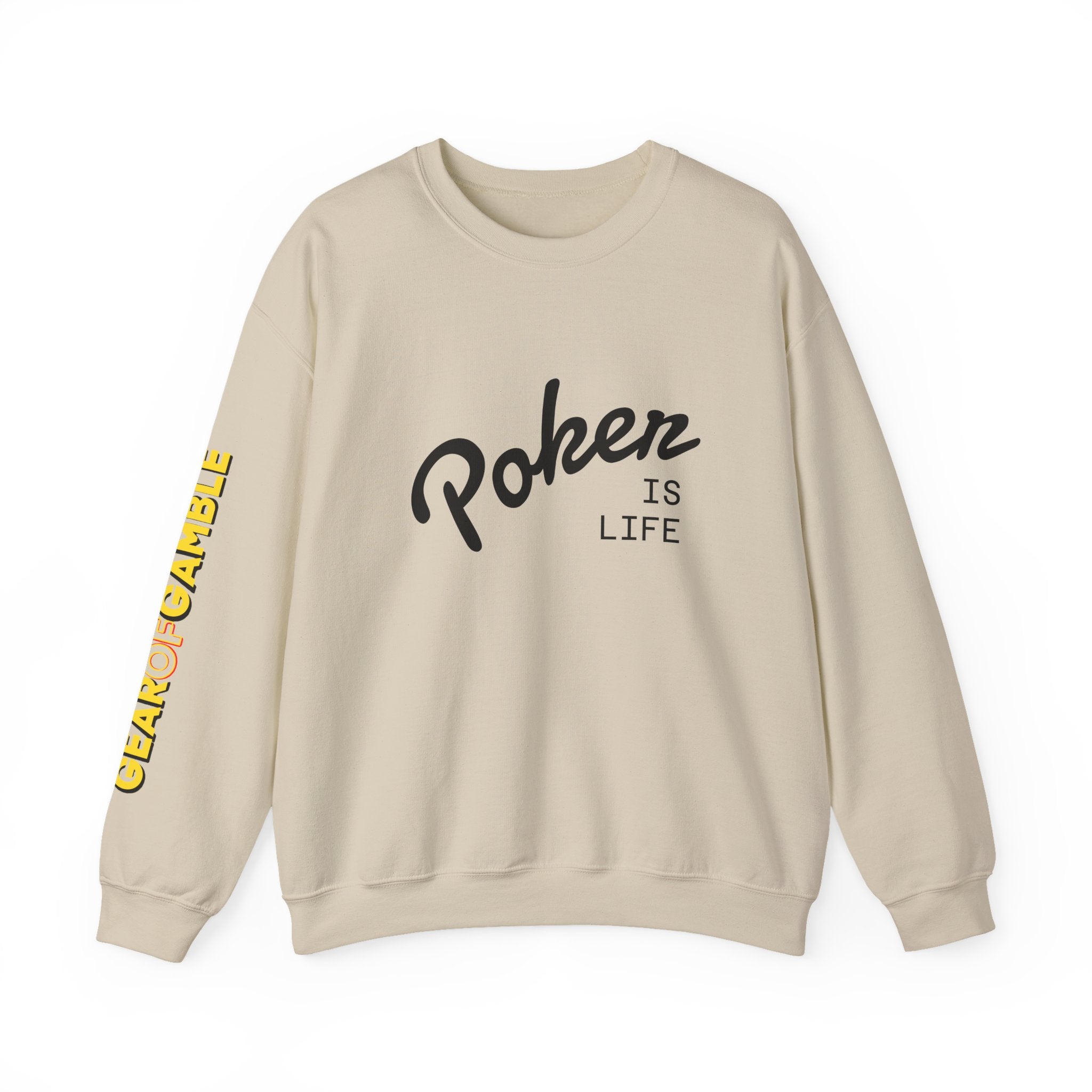 Crewneck Sweatshirt - 'Poker Is Life' Graphic with Sleeve 'Clear to Gamble' Accent