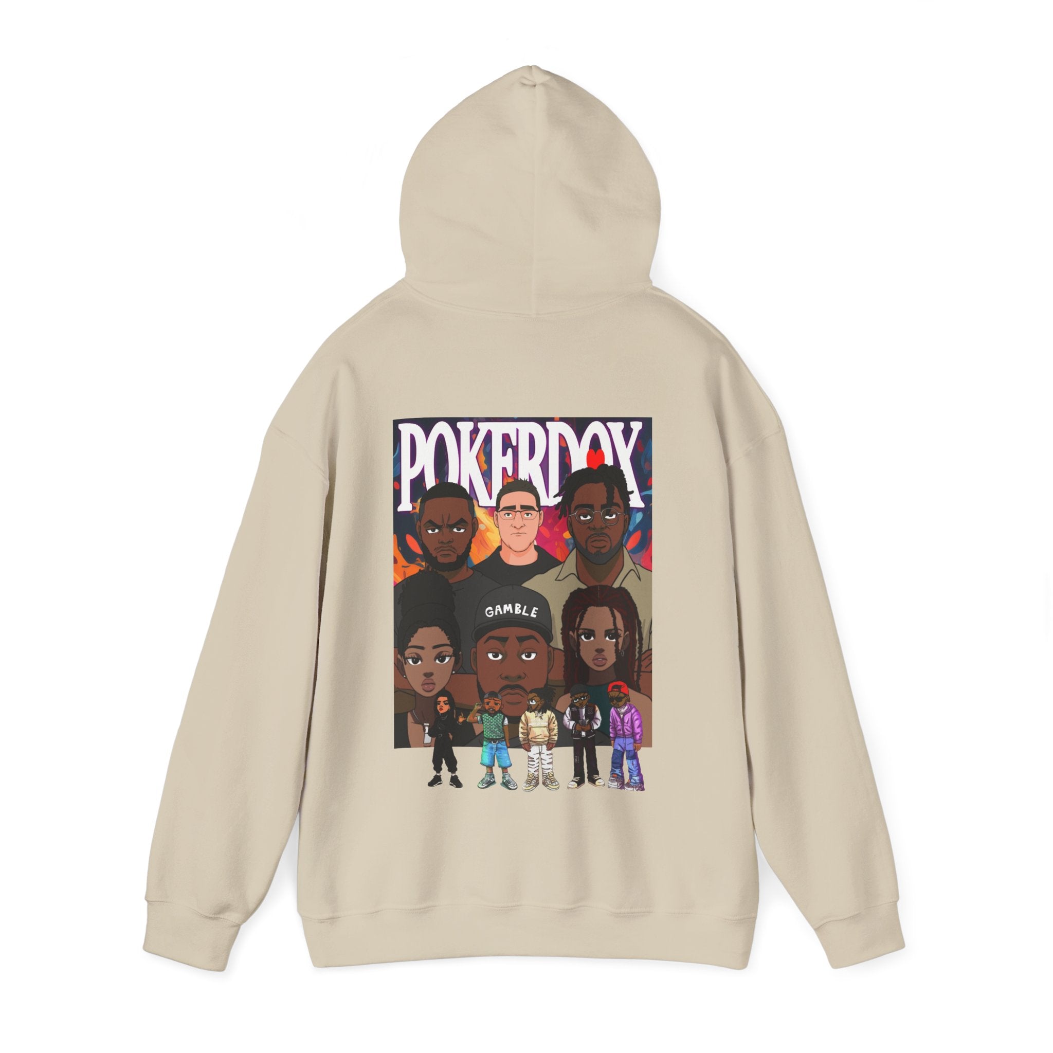 Pokerdox Crew Hoodie – Urban Graphic Hoodie Featuring Pokerdox Logo & Character Collage