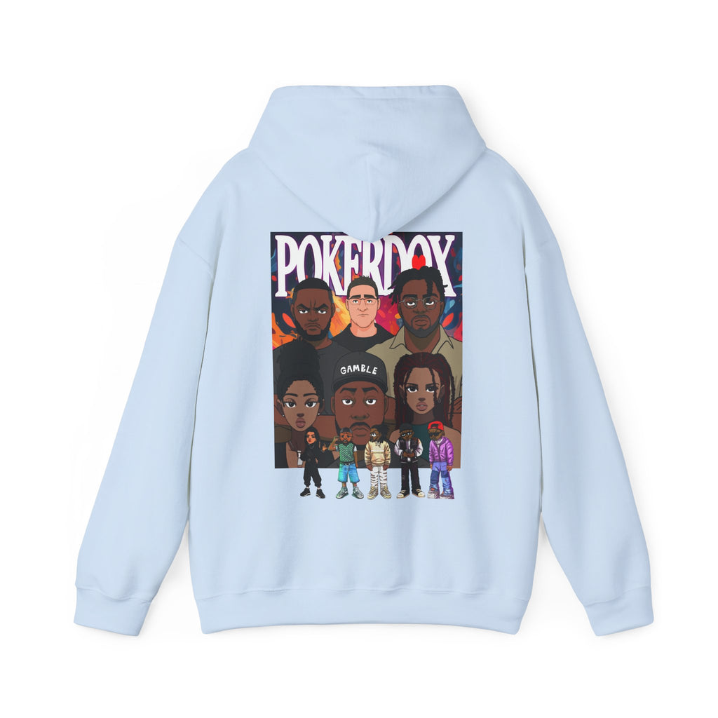 Pokerdox Crew Hoodie – Urban Graphic Hoodie Featuring Pokerdox Logo & Character Collage