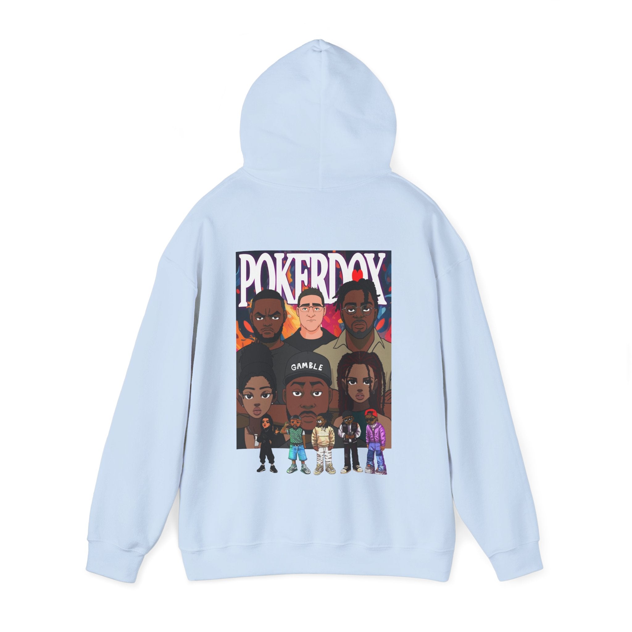 Pokerdox Crew Hoodie – Urban Graphic Hoodie Featuring Pokerdox Logo & Character Collage