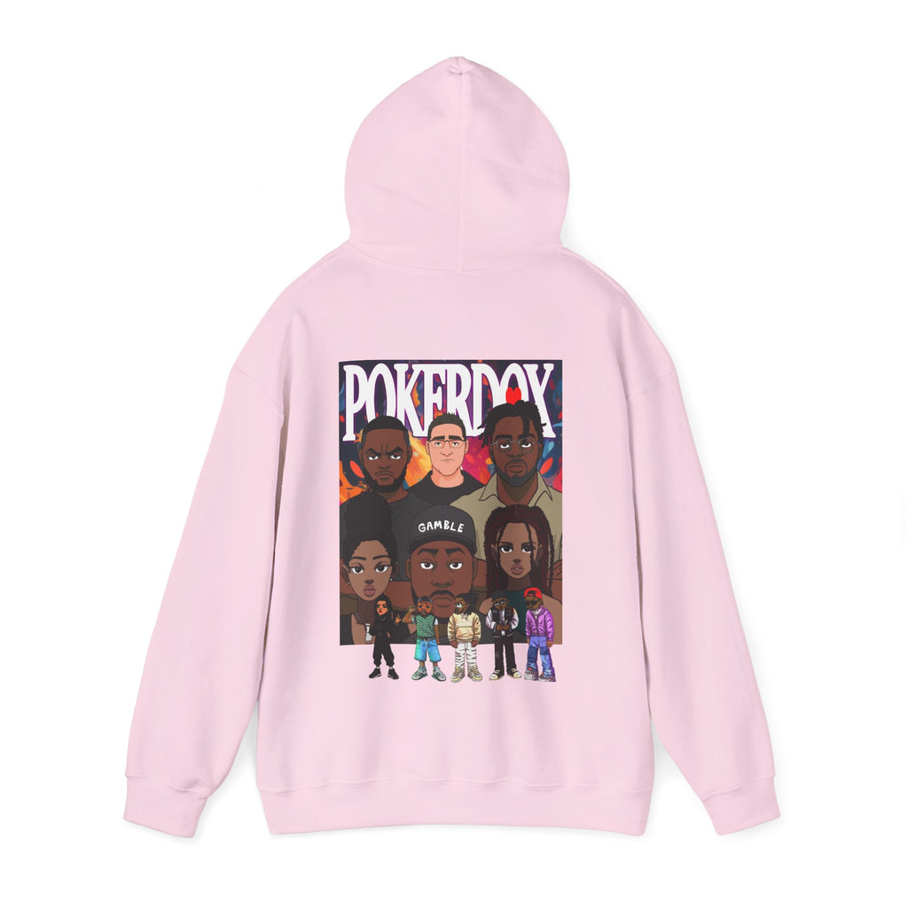 Pokerdox Crew Hoodie – Urban Graphic Hoodie Featuring Pokerdox Logo & Character Collage