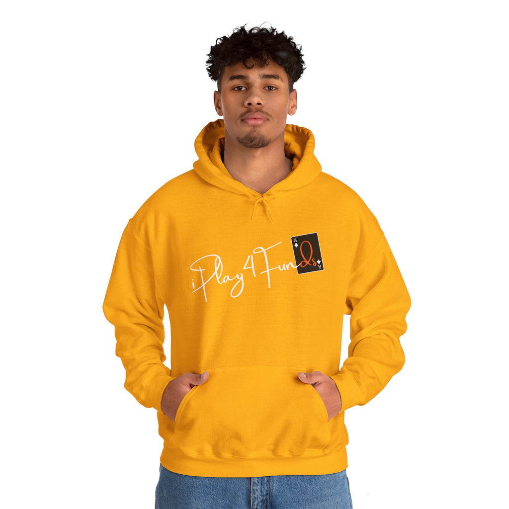 Yellow Play4Funds Poker apparel Hoodie featuring the iconic ‘iPlay4Funds’ logo on the chest. Crafted from a cotton-polyester blend, perfect for poker players who want to showcase their passion and stay cozy.