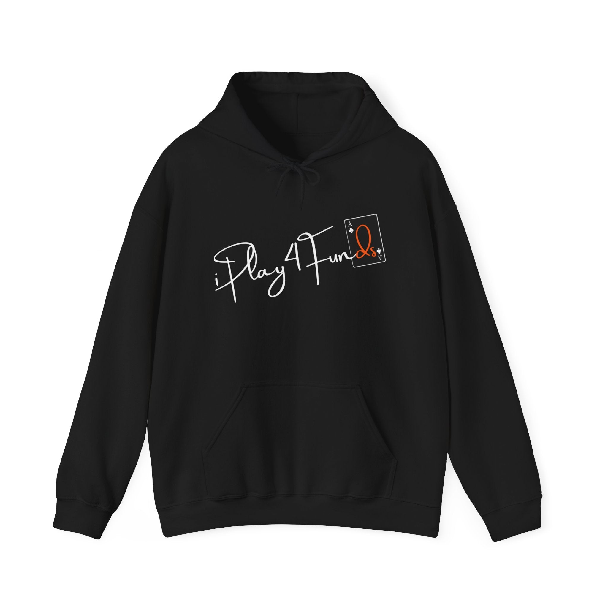 Black iPlay4Funds Poker apparel Hoodie featuring the iconic ‘iPlay4Funds’ logo on the chest. Crafted from a cotton-polyester blend, perfect for poker players who want to showcase their passion and stay cozy.