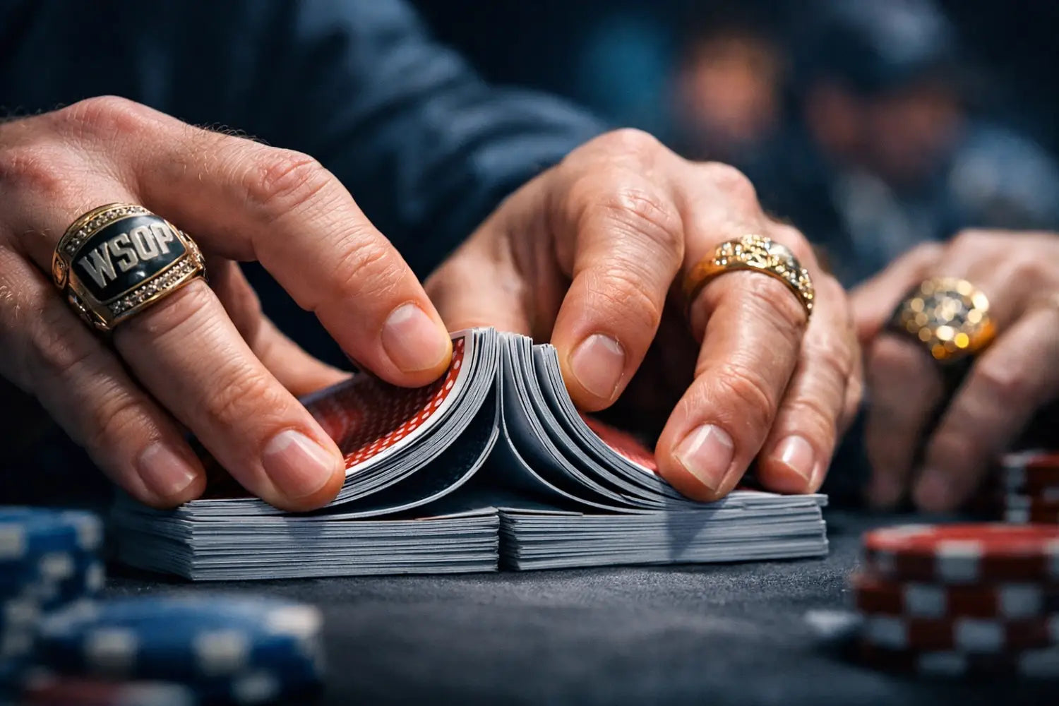 Professional poker player shuffling cards during the WSOP Circuit Main Event.