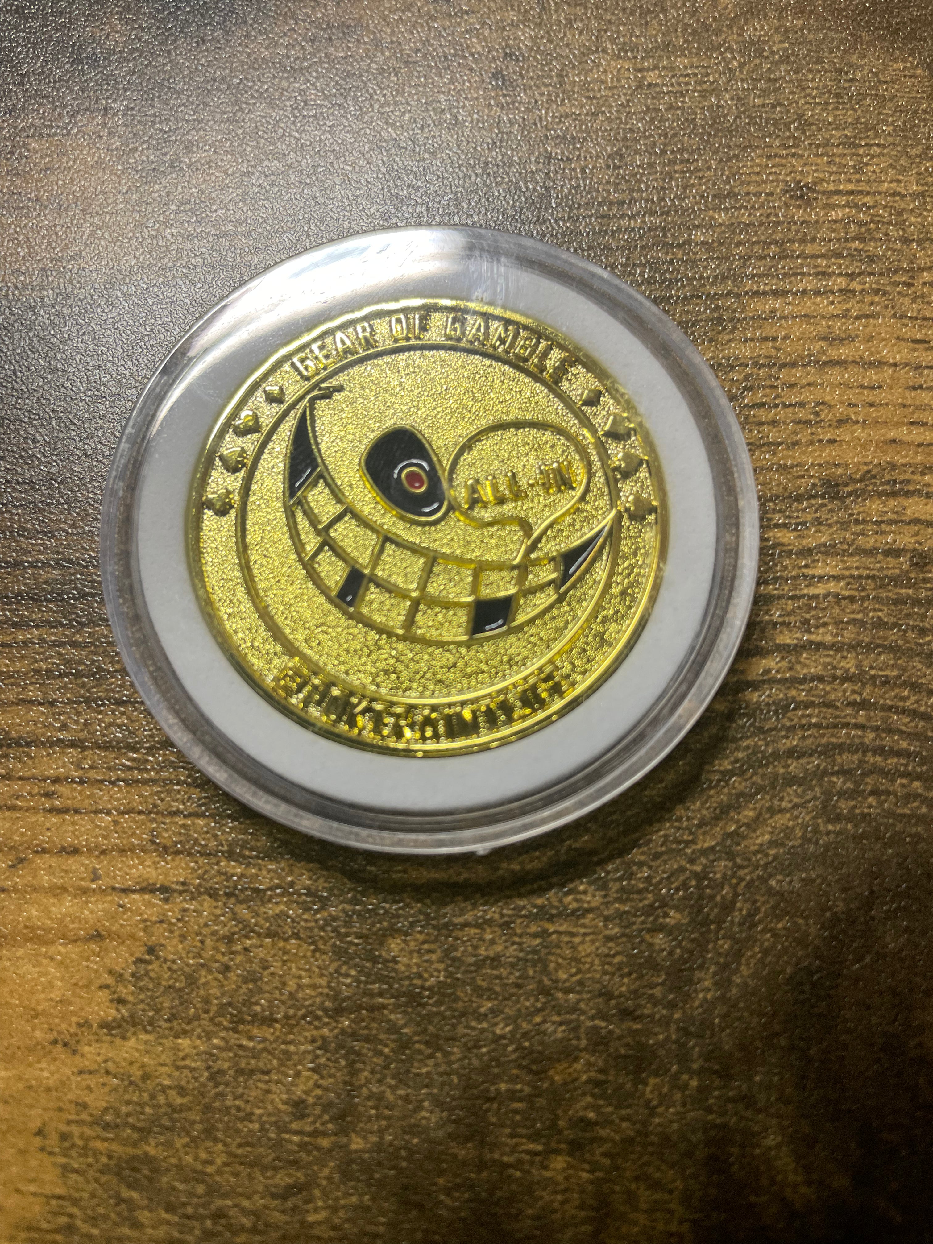 Premium metal poker card protector with ‘ ‘ALL IN’ art on side. Perfect poker accessory to protect your cards while adding style to your poker gameplay. A must-have for serious poker players.