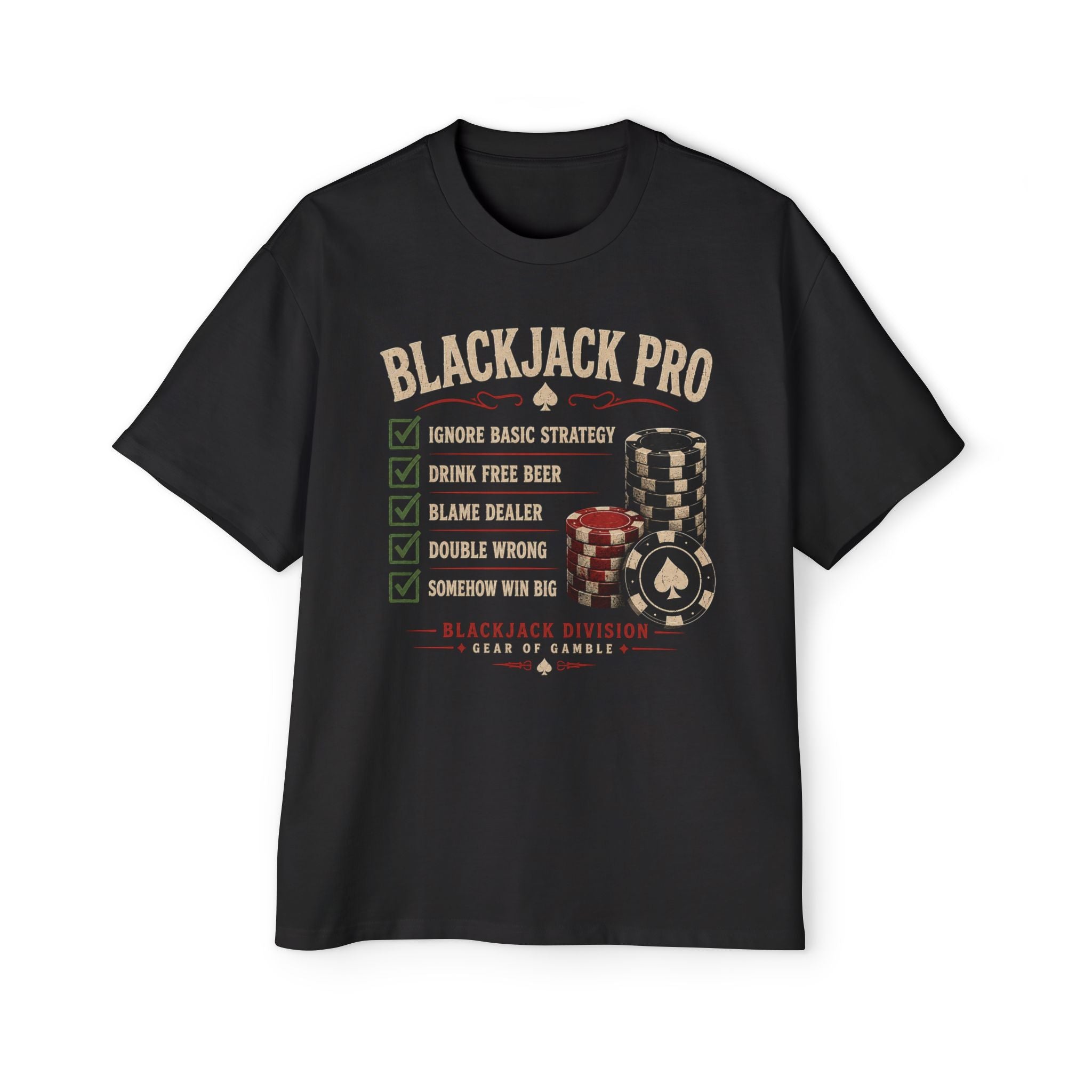 BJPRO Oversized Tee, ’Natural’ Poker Ace Graphic Shirt - Black / S - T-Shirt