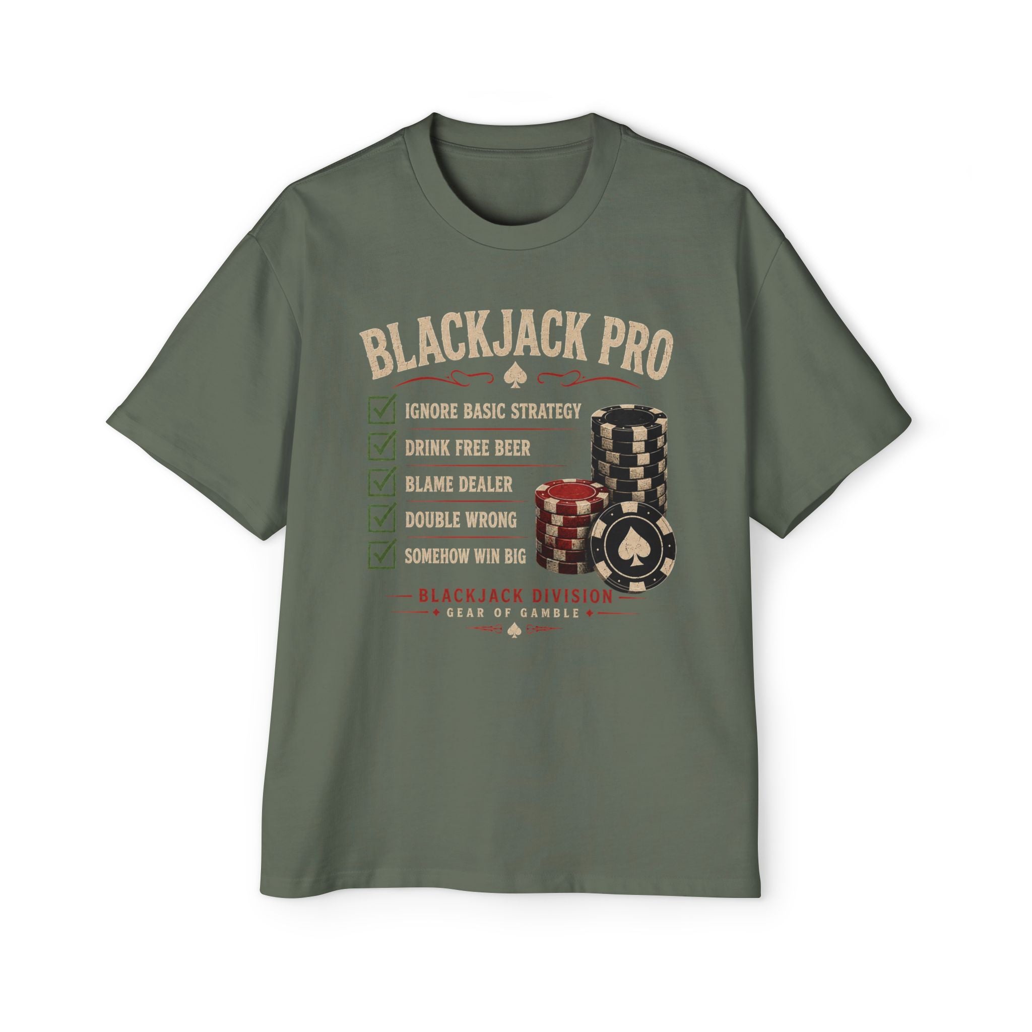 BJPRO Oversized Tee, ’Natural’ Poker Ace Graphic Shirt - Cypress / S - T-Shirt