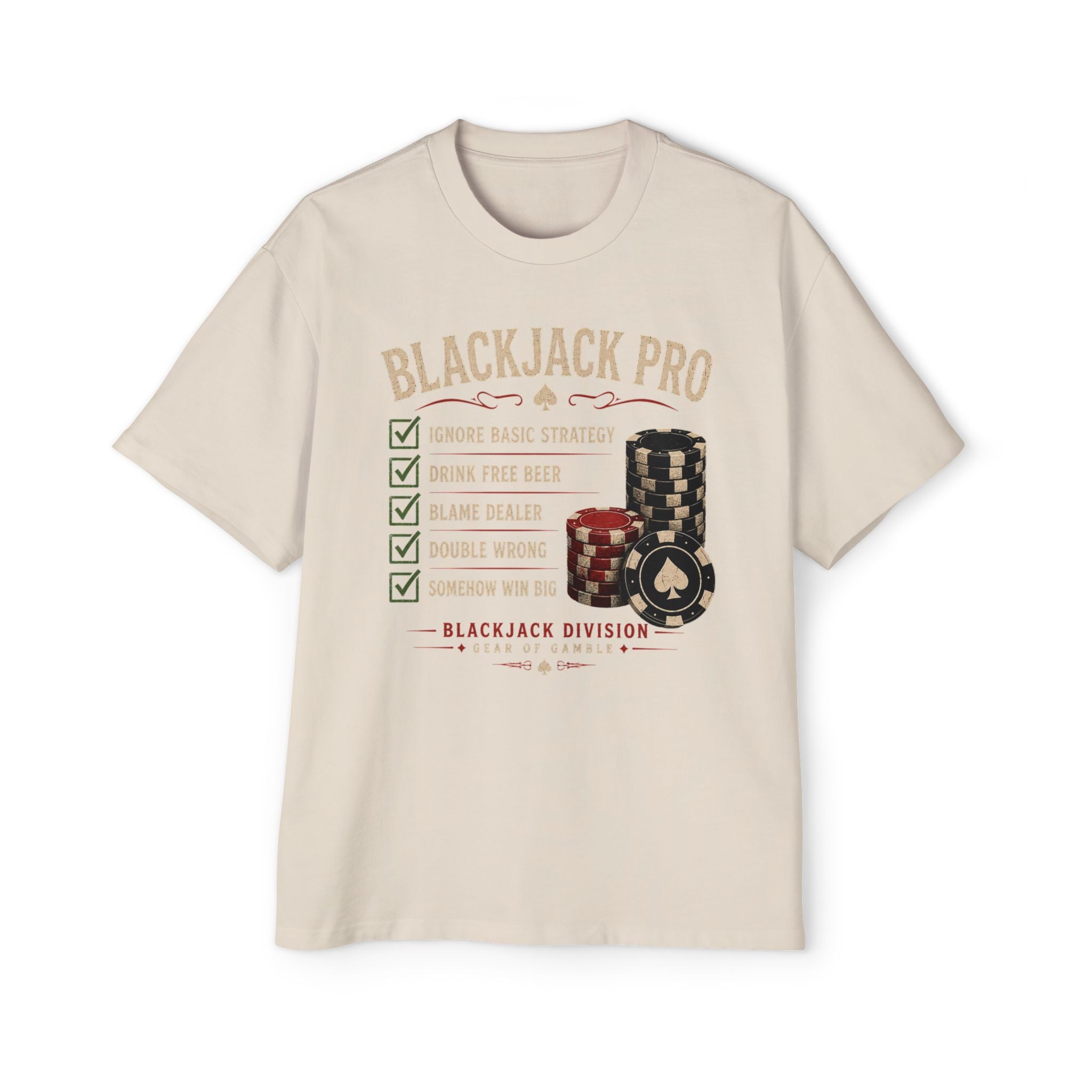 BJPRO Oversized Tee, ’Natural’ Poker Ace Graphic Shirt - Ecru / S - T-Shirt
