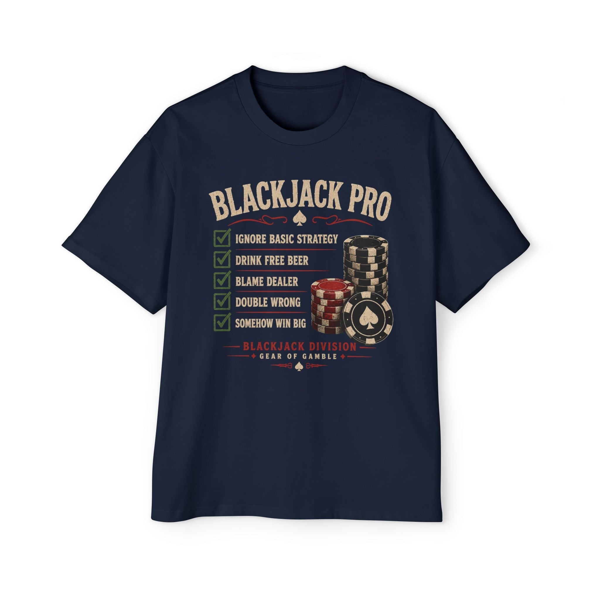 BJPRO Oversized Tee, ’Natural’ Poker Ace Graphic Shirt - Navy / S - T-Shirt