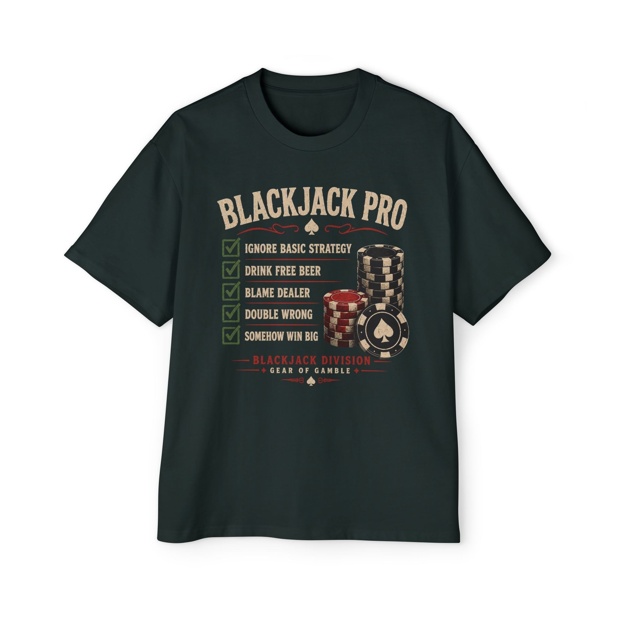 BJPRO Oversized Tee, ’Natural’ Poker Ace Graphic Shirt - Pine Green / S - T-Shirt
