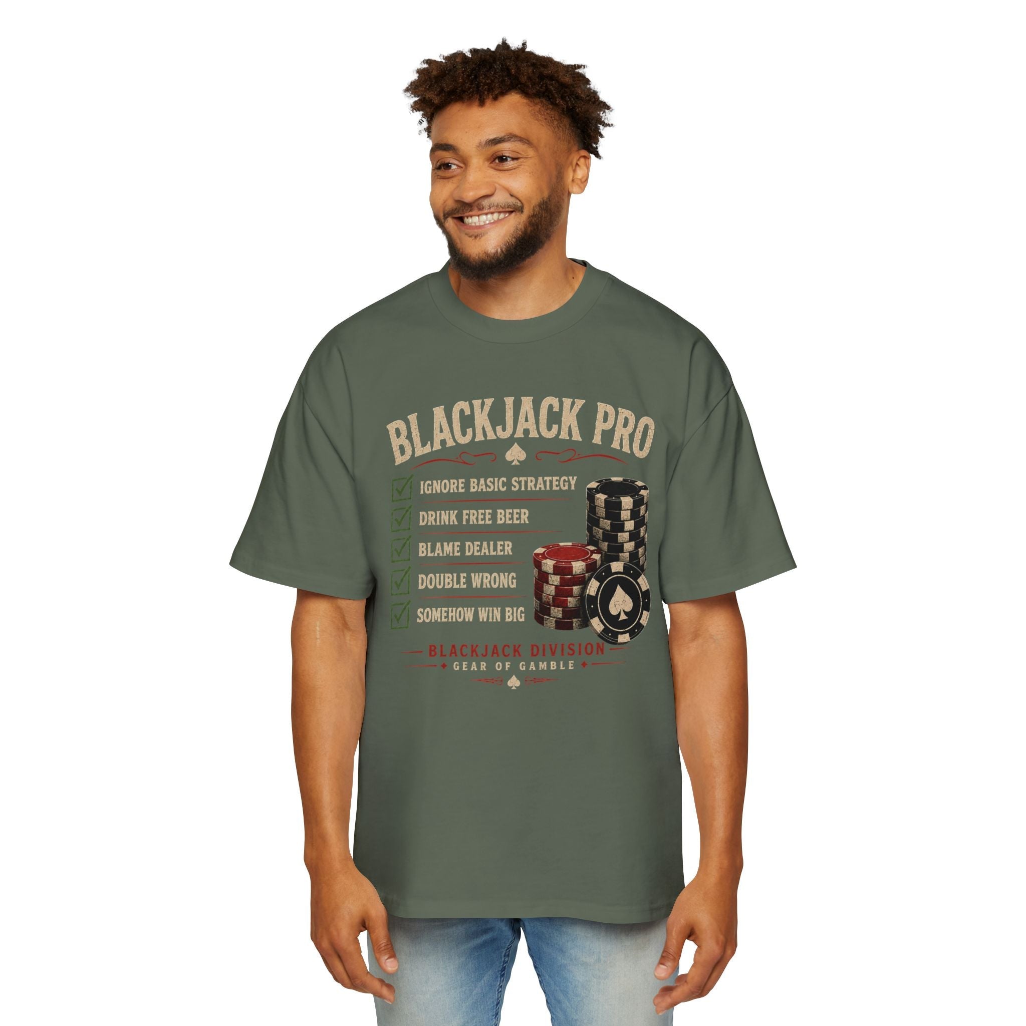 BJPRO Oversized Tee, ’Natural’ Poker Ace Graphic Shirt - T-Shirt