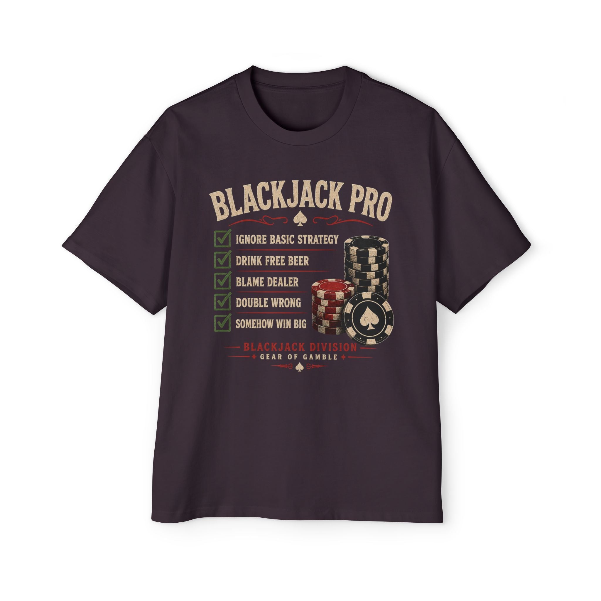 BJPRO Oversized Tee, ’Natural’ Poker Ace Graphic Shirt - T-Shirt