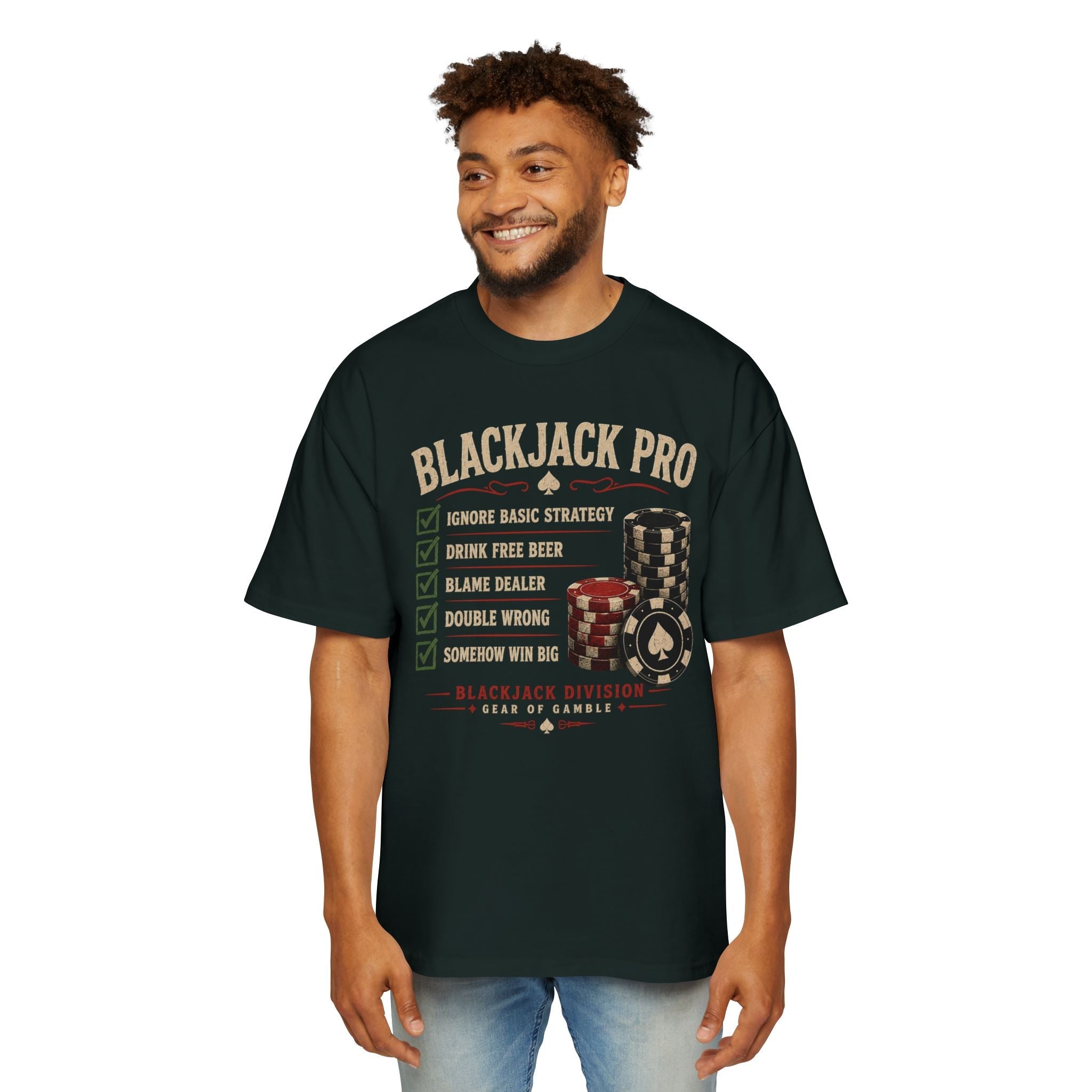 BJPRO Oversized Tee, ’Natural’ Poker Ace Graphic Shirt - T-Shirt