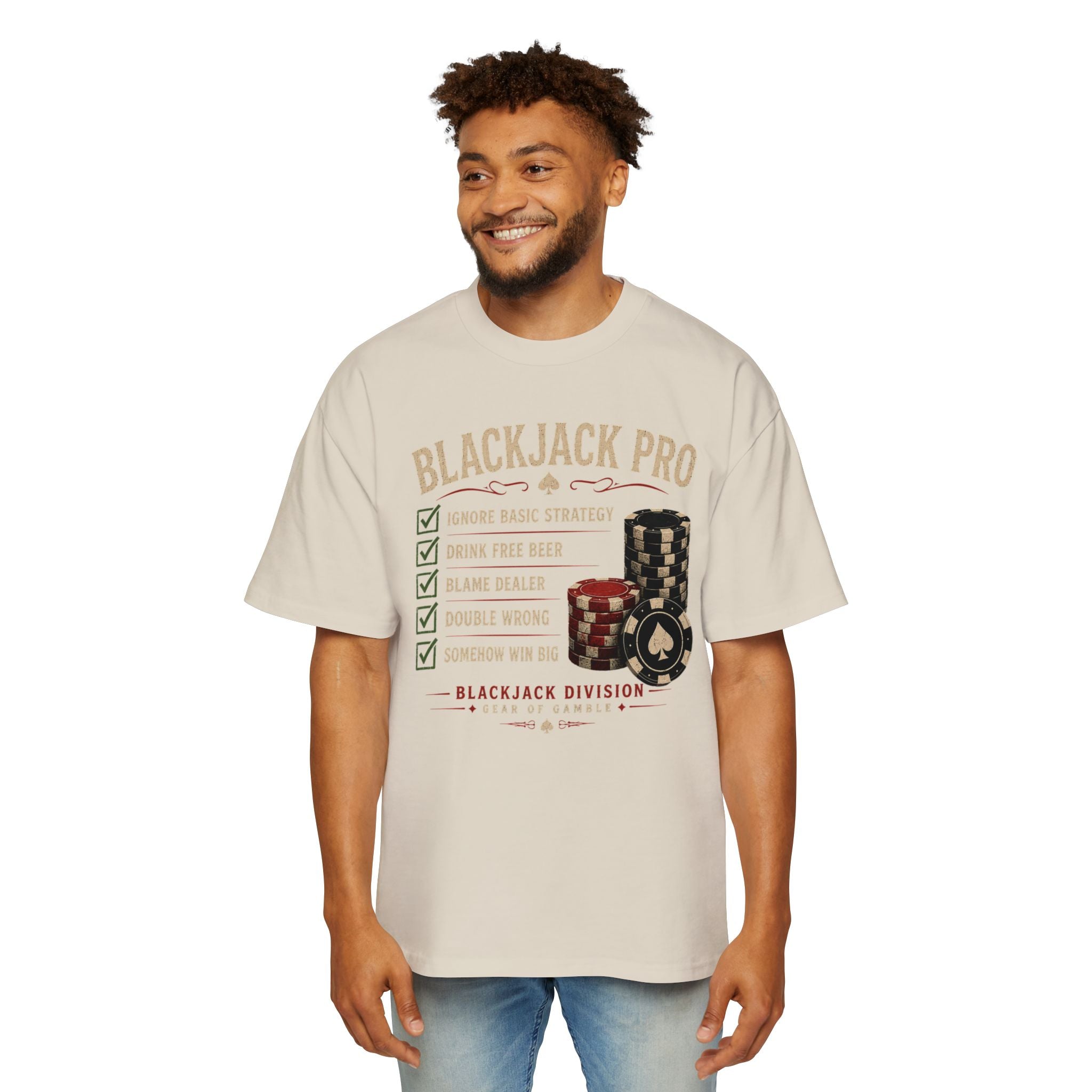 BJPRO Oversized Tee, ’Natural’ Poker Ace Graphic Shirt - T-Shirt