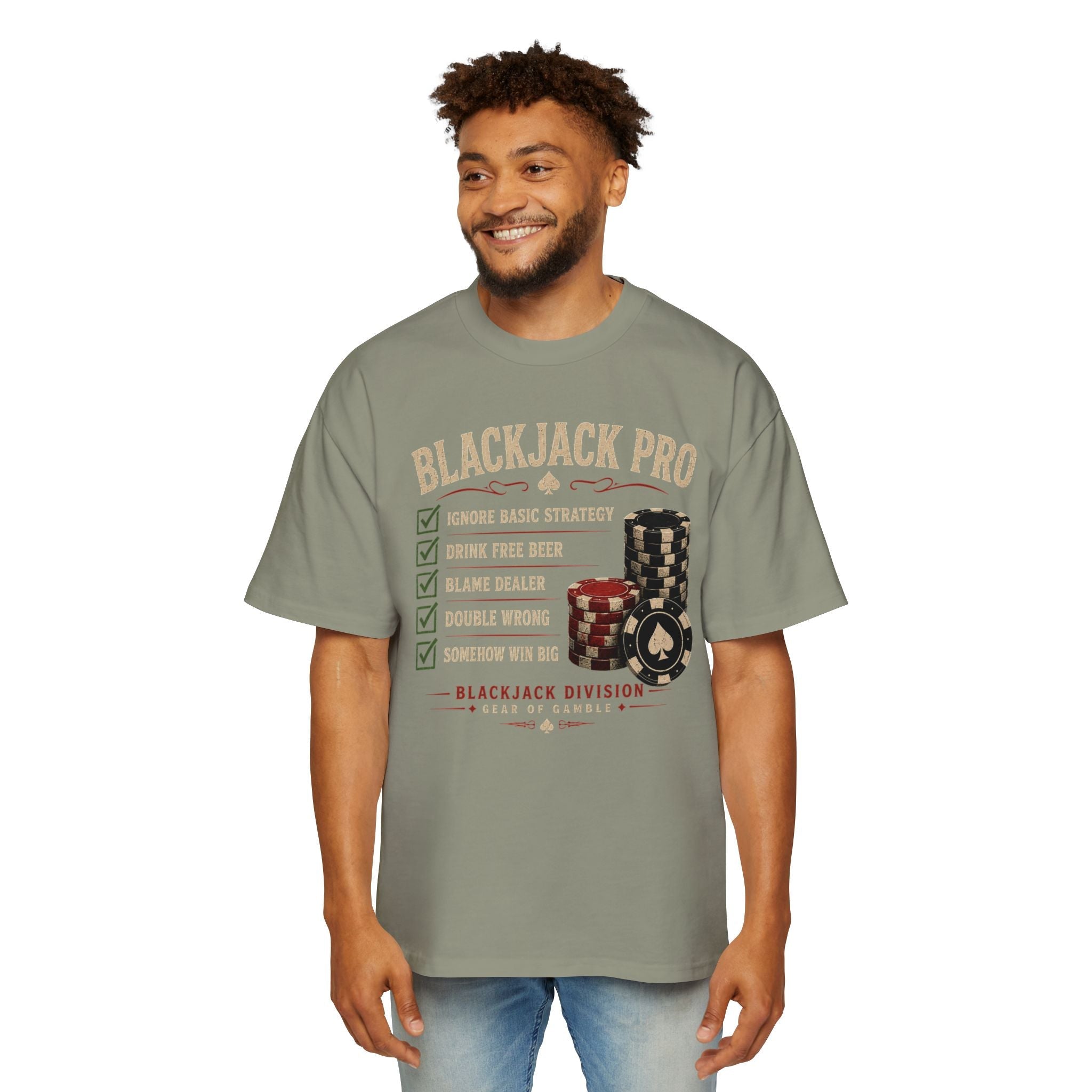 BJPRO Oversized Tee, ’Natural’ Poker Ace Graphic Shirt - T-Shirt