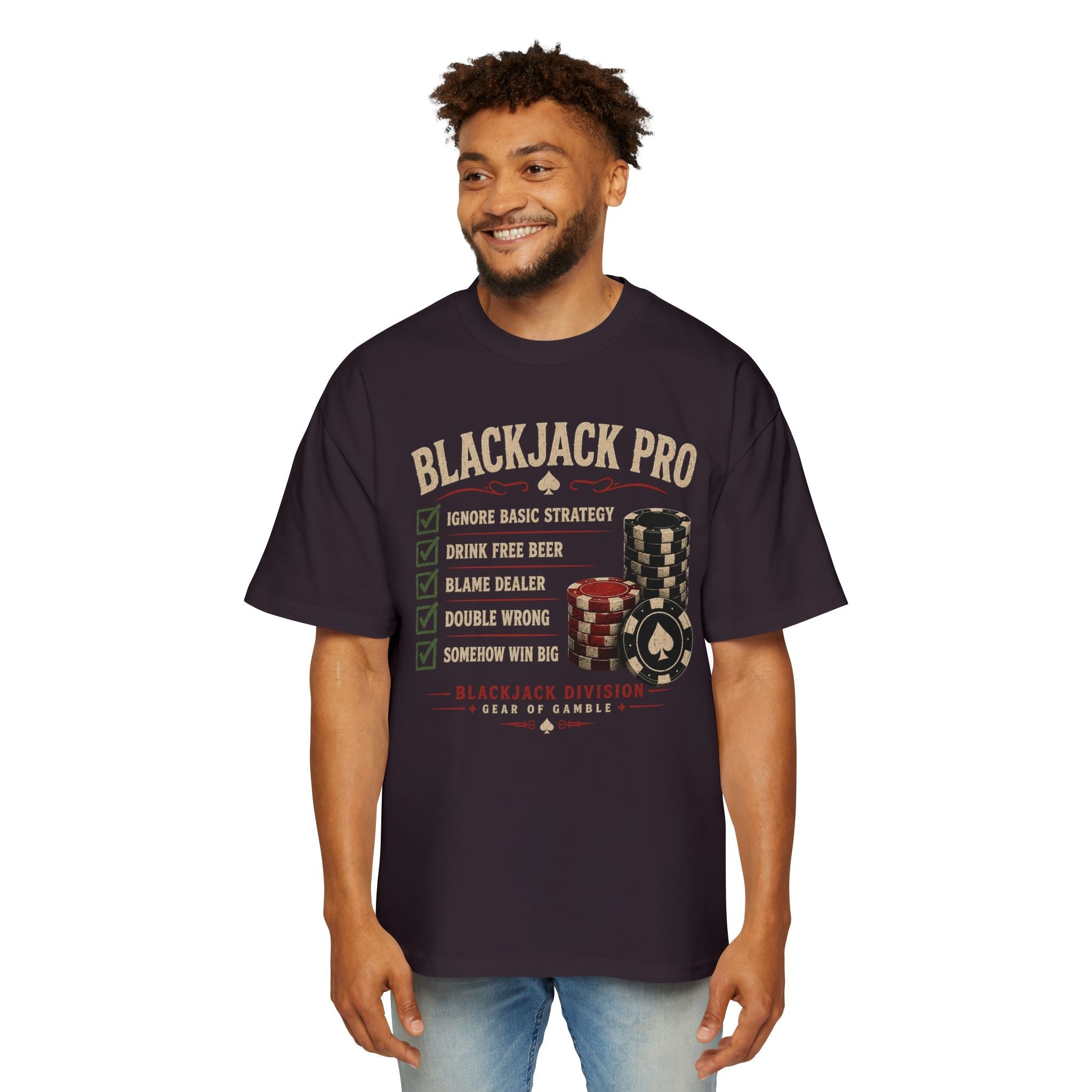 BJPRO Oversized Tee, ’Natural’ Poker Ace Graphic Shirt - T-Shirt