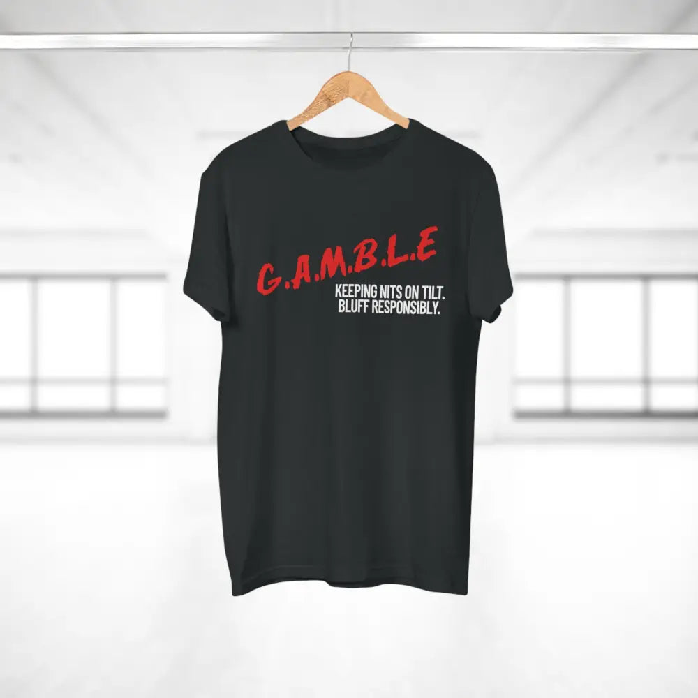 Bold "Bluff Responsibly, Keeping Nits on Tilt" gambling t-shirt – funny poker shirt for casino enthusiasts and streetwear fans.