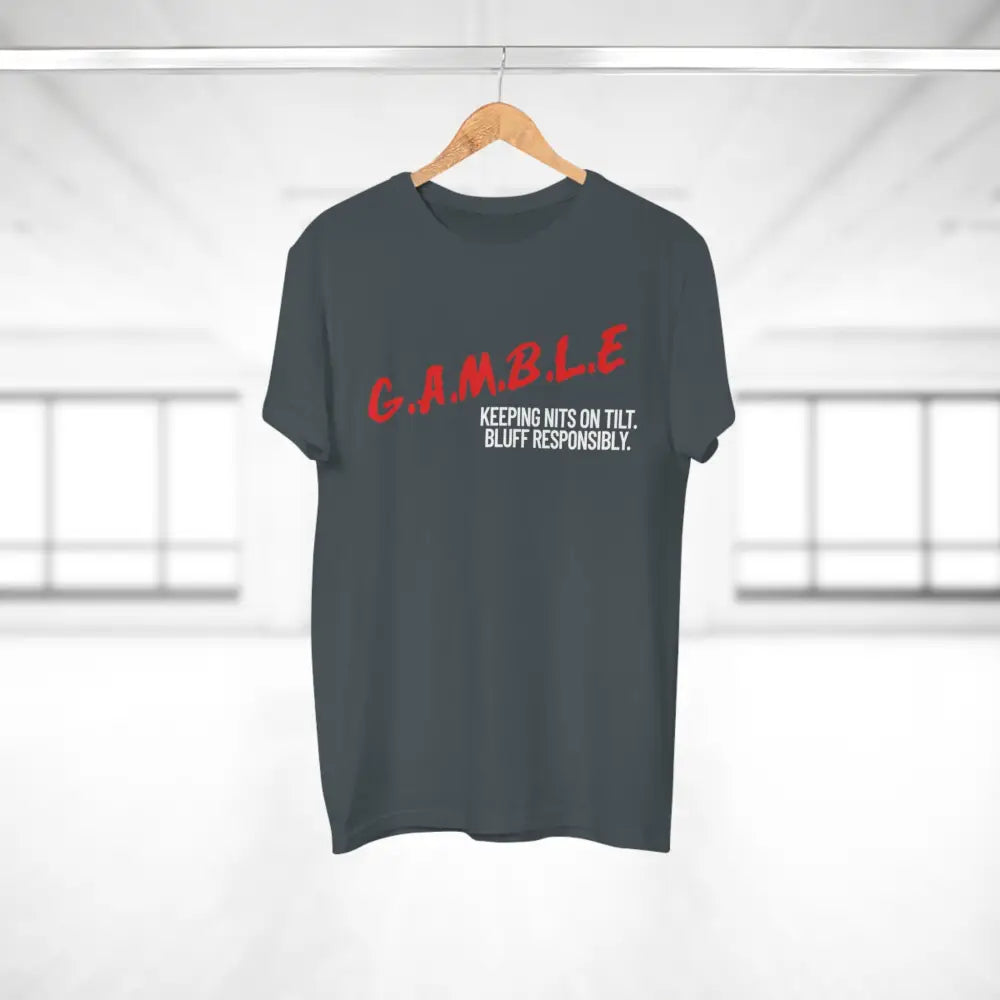 Bold "Bluff Responsibly, Keeping Nits on Tilt" gambling t-shirt – funny poker shirt for casino enthusiasts and streetwear fans.