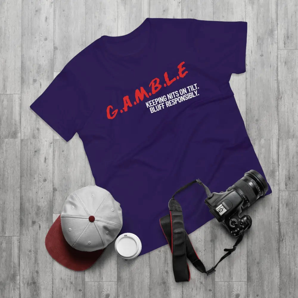Bold "Bluff Responsibly, Keeping Nits on Tilt" gambling t-shirt – funny poker shirt for casino enthusiasts and streetwear fans.