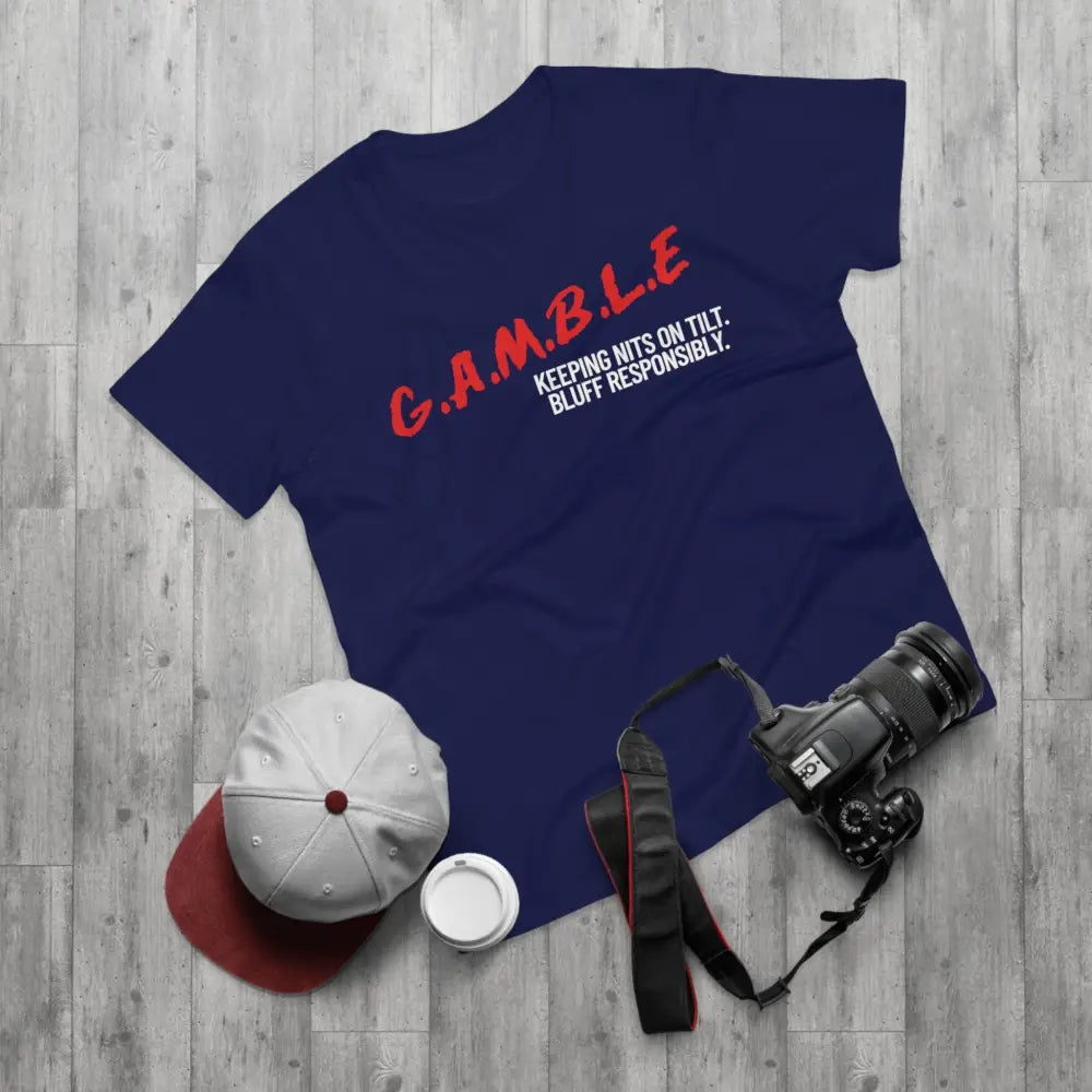 Bold "Bluff Responsibly, Keeping Nits on Tilt" gambling t-shirt – funny poker shirt for casino enthusiasts and streetwear fans.