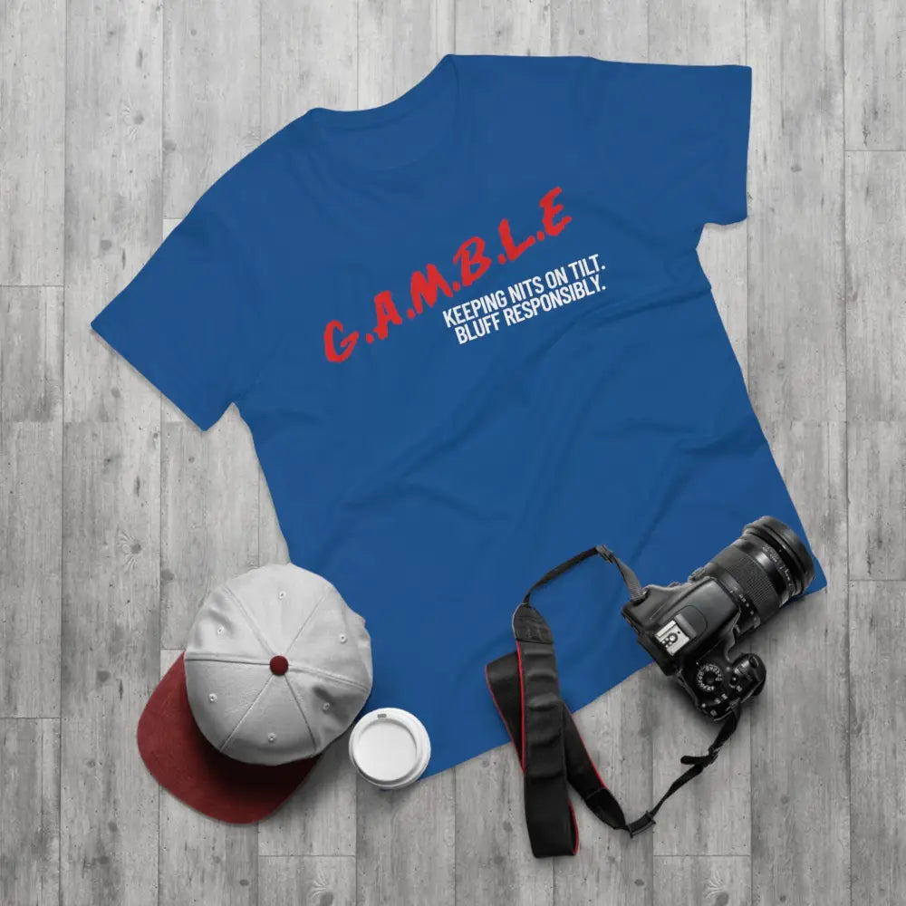 Bold "Bluff Responsibly, Keeping Nits on Tilt" gambling t-shirt – funny poker shirt for casino enthusiasts and streetwear fans.