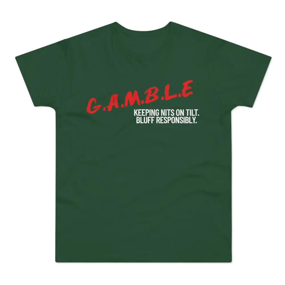 Bold "Bluff Responsibly, Keeping Nits on Tilt" gambling t-shirt – funny poker shirt for casino enthusiasts and streetwear fans.