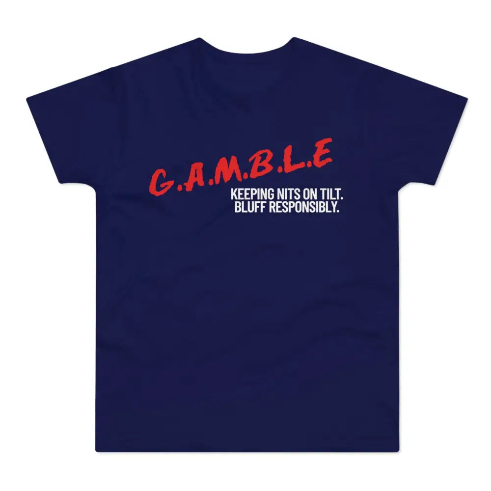 Bold "Bluff Responsibly" gambling t-shirt – funny poker shirt for casino enthusiasts and streetwear fans.