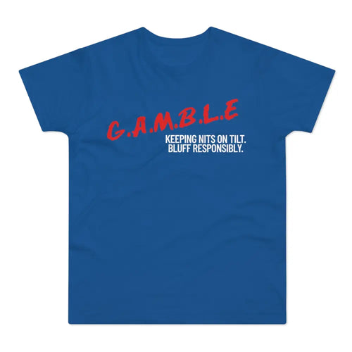 Bold "Bluff Responsibly" gambling t-shirt – funny poker shirt for casino enthusiasts and streetwear fans.