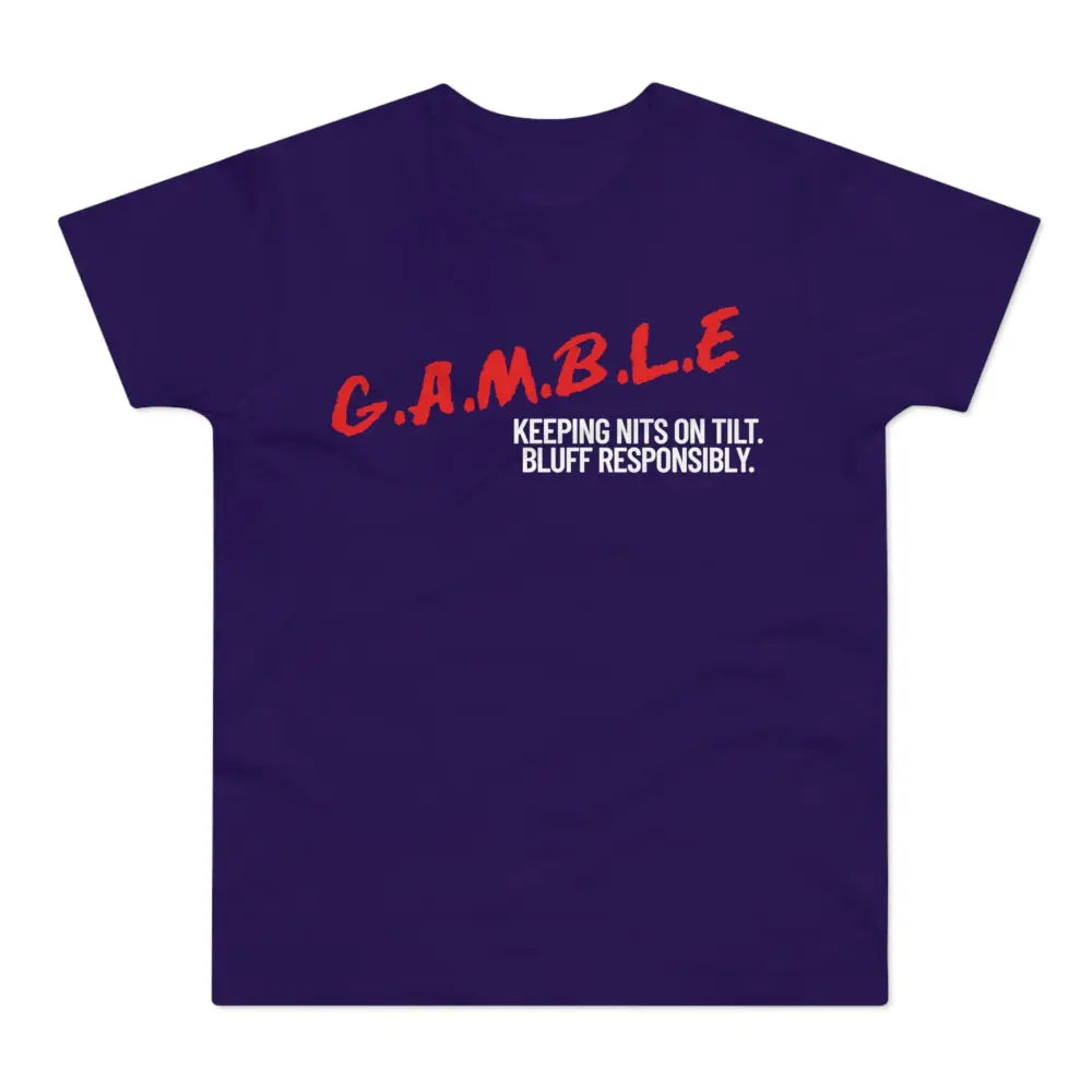 Bold "Bluff Responsibly, Keeping Nits on Tilt" gambling t-shirt – funny poker shirt for casino enthusiasts and streetwear fans.