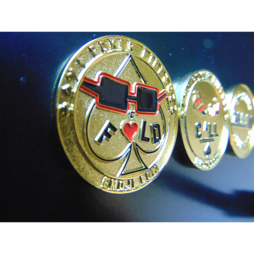Premium metal poker card protector with ‘Call’ and ‘Fold’ art on each side. Designed for poker enthusiasts who value both security and style for their cards. A must-have poker accessory for strategic players